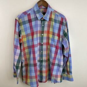 Alan Flusser Shirt Mens Large Multicolor Plaid Long Sleeve Button 100% Cotton